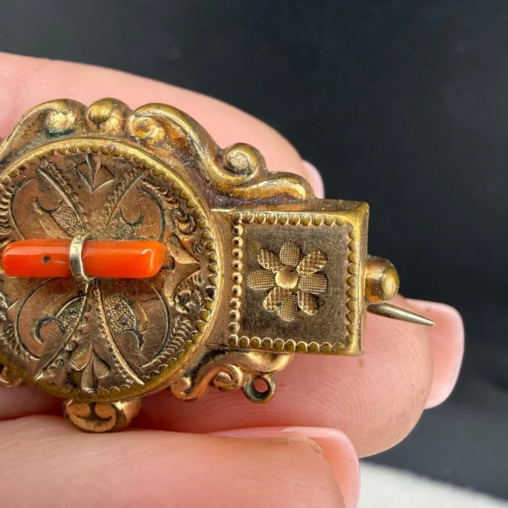 Vintage Gold Filled Brooch Coral Victorian Revival